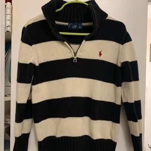 Ralph Lauren Navy and White Striped Half-Zip Sweater